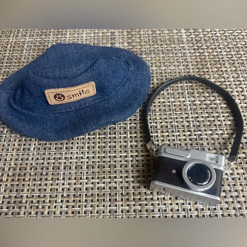 Labubu hat and camera only, not labubu.